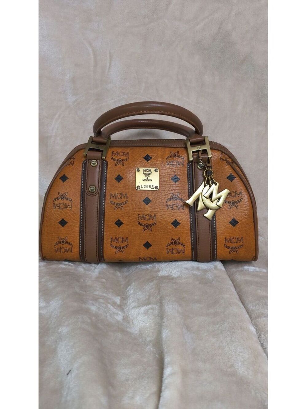 L11. MCM Visetos Small Alma Boston Handbag